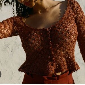DOEN Terra Top Heirloom Open-Weave  Crochet Terre Rouge Brown Rare Item